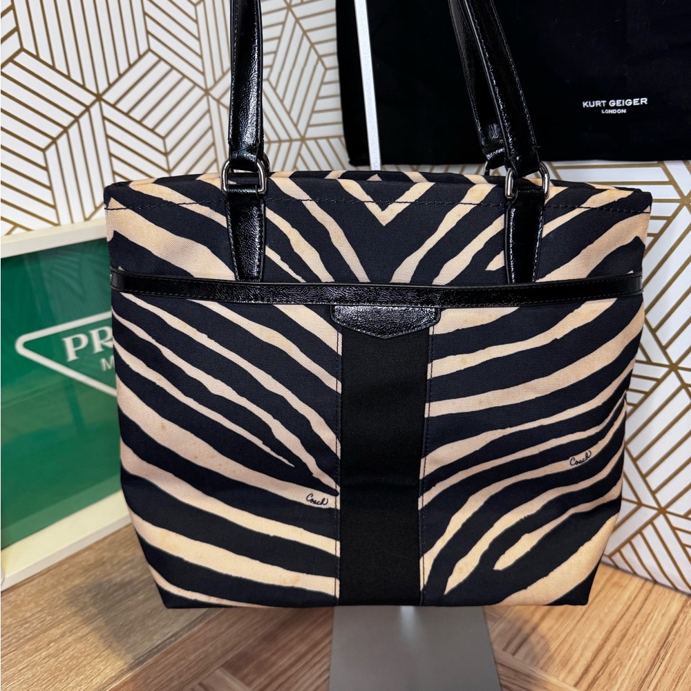 Coach Zebra Print Canvas Tote Bag